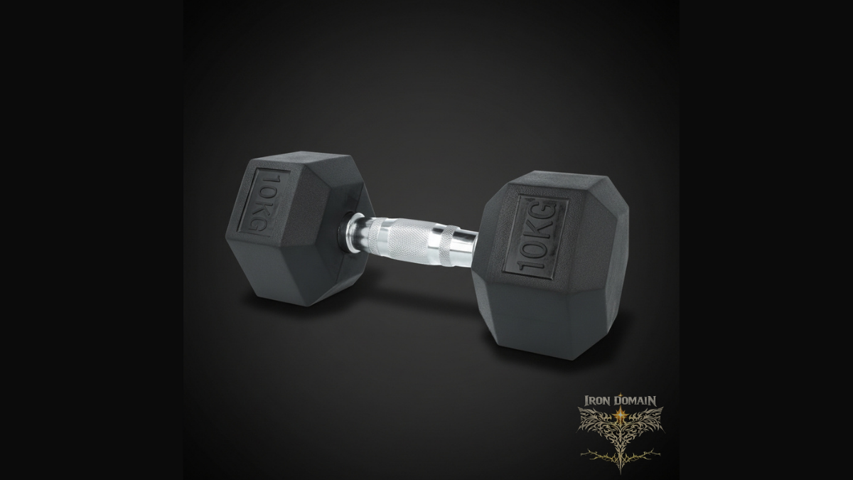 IronCore 10kg rubber‑coated hex dumbbell for strength training and muscle building workouts