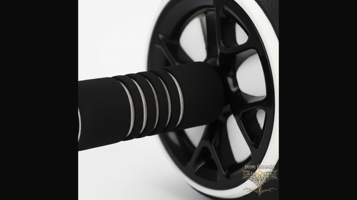 Dual-wheel ab roller showing stable design and ergonomic handles for abs and upper body workouts
