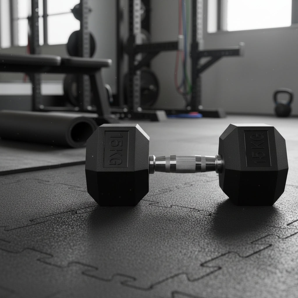 IronCore 15KG Rubber Hex Dumbbell – Premium Strength Training Weight