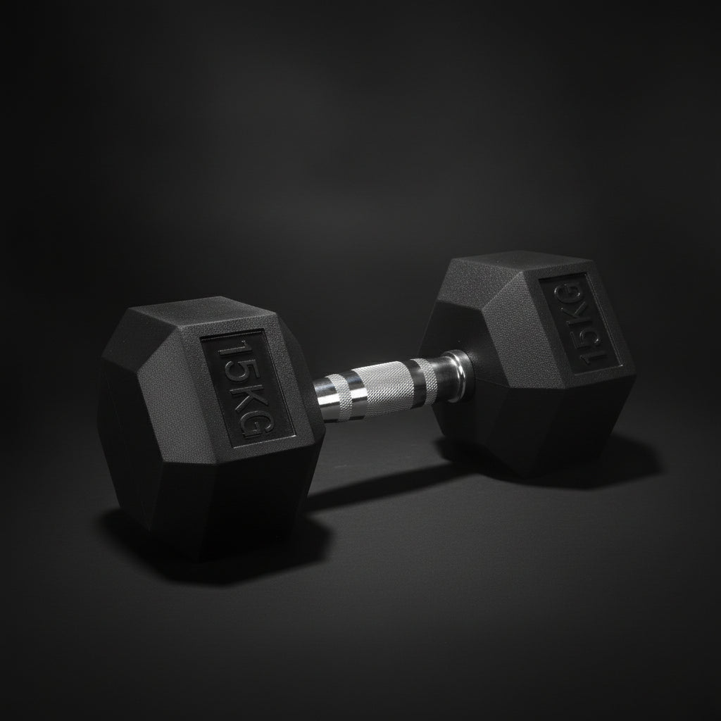 IronCore 15KG Rubber Hex Dumbbell – Premium Strength Training Weight