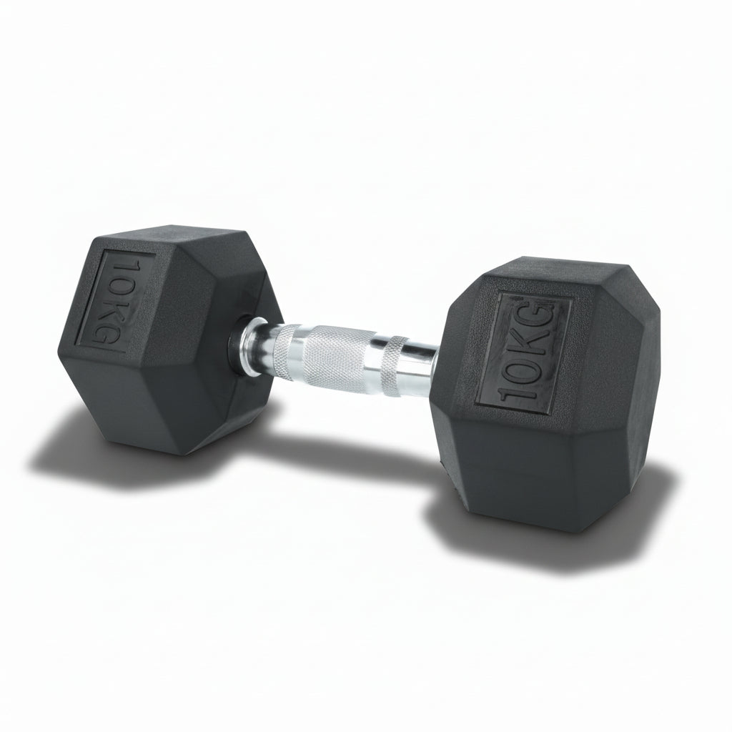 IronCore 10KG Rubber Coated Hex Dumbbell – Strength Training Essential