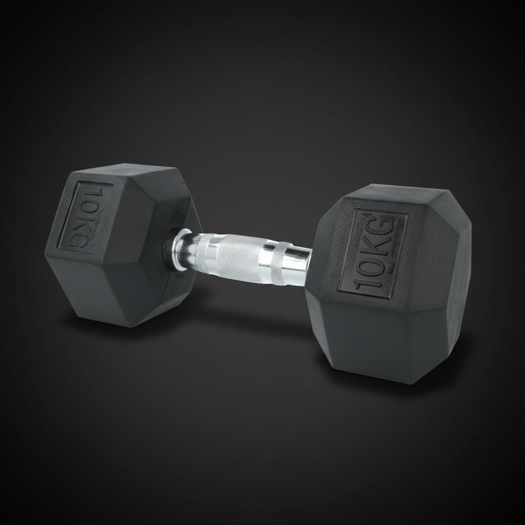 IronCore 10KG Rubber Coated Hex Dumbbell – Strength Training Essential