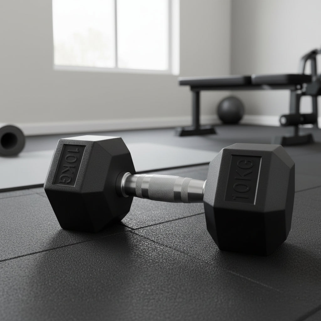 IronCore 10KG Rubber Coated Hex Dumbbell – Strength Training Essential