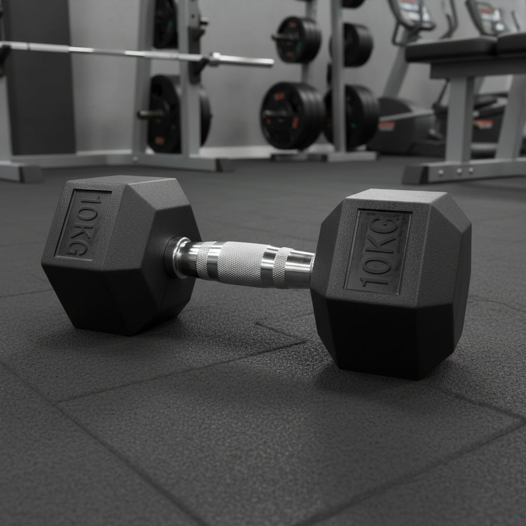 IronCore 10KG Rubber Coated Hex Dumbbell – Strength Training Essential