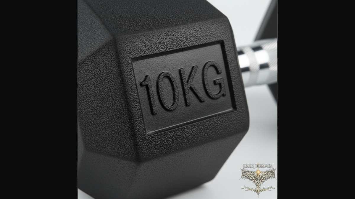 Rubber‑coated dumbbell head designed to protect floors and reduce noise during exercise