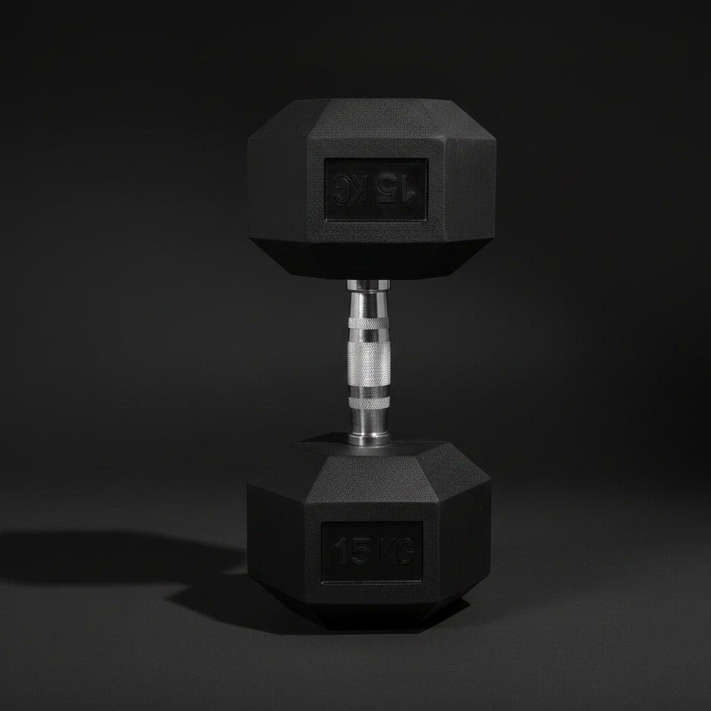 IronCore 15KG Rubber Hex Dumbbell – Premium Strength Training Weight
