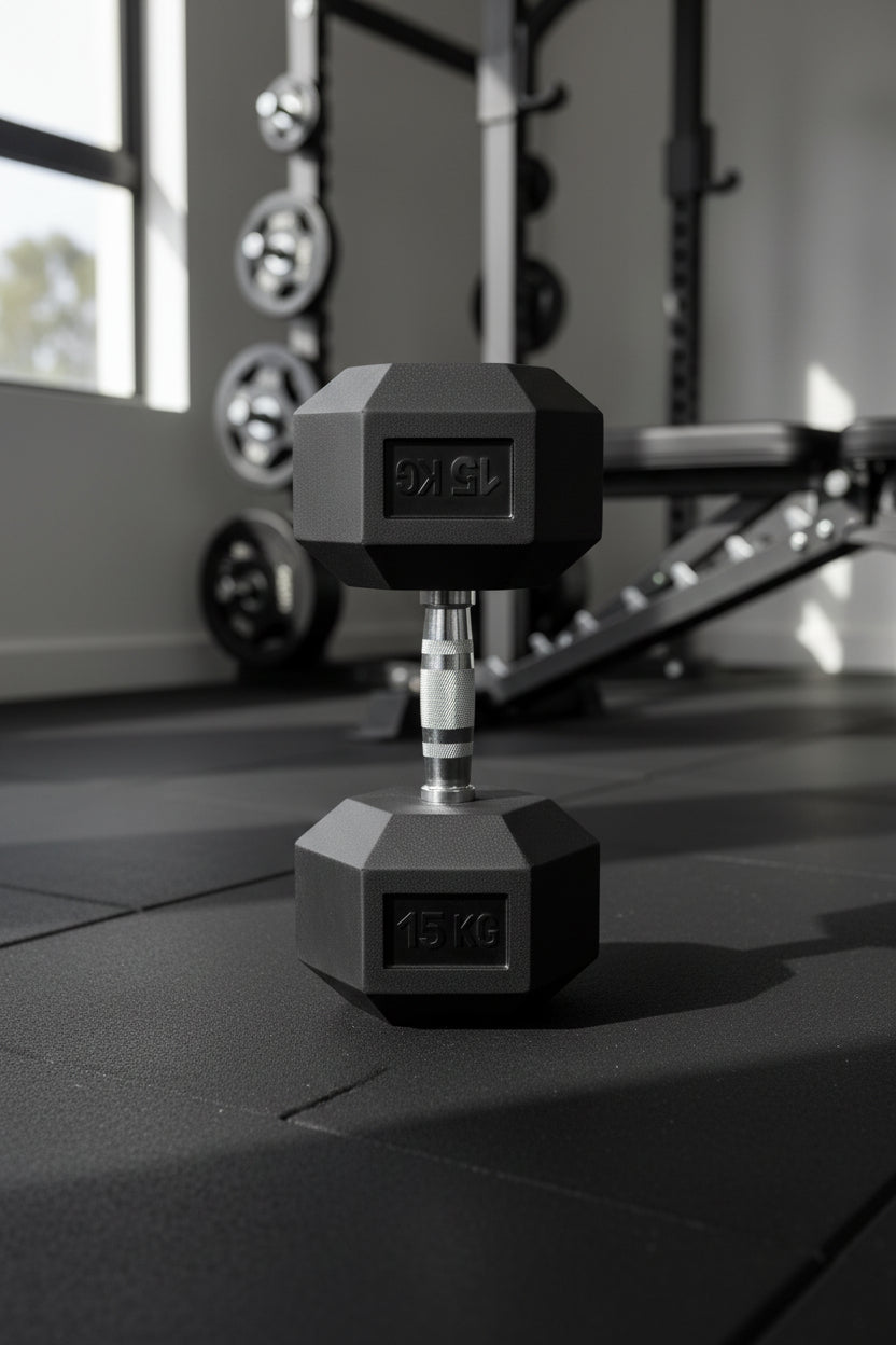 IronCore 15KG Rubber Hex Dumbbell – Premium Strength Training Weight